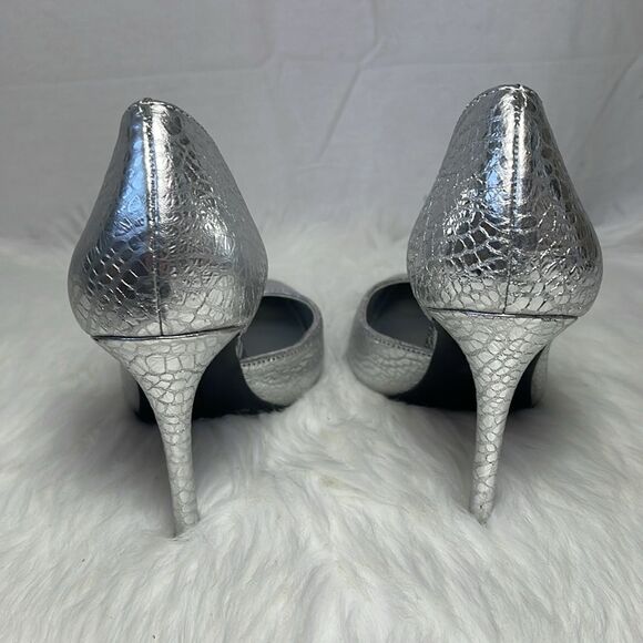 Vince Camuto Faiva Metallic Silver Textured Leather Heels Sz 7 - Picture 4 of 8
